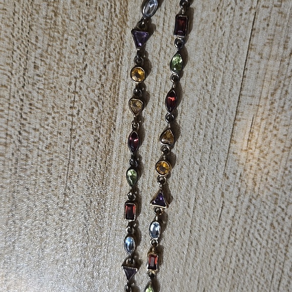 Jewelry - Vintage 80s geometrical/abstract rainbow gemstone 925 sterling silver necklace